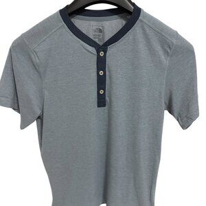 North Face 1/4 Button Short Sleeve Shirt Mens Size Medium Blue Casual
